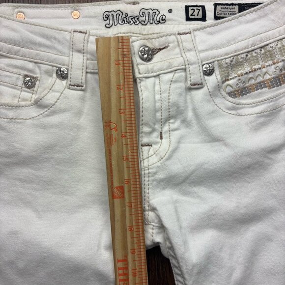 Miss Me Cuffed Skinny Jeans Embellished White Women’s Size 27 - Picture 10 of 13